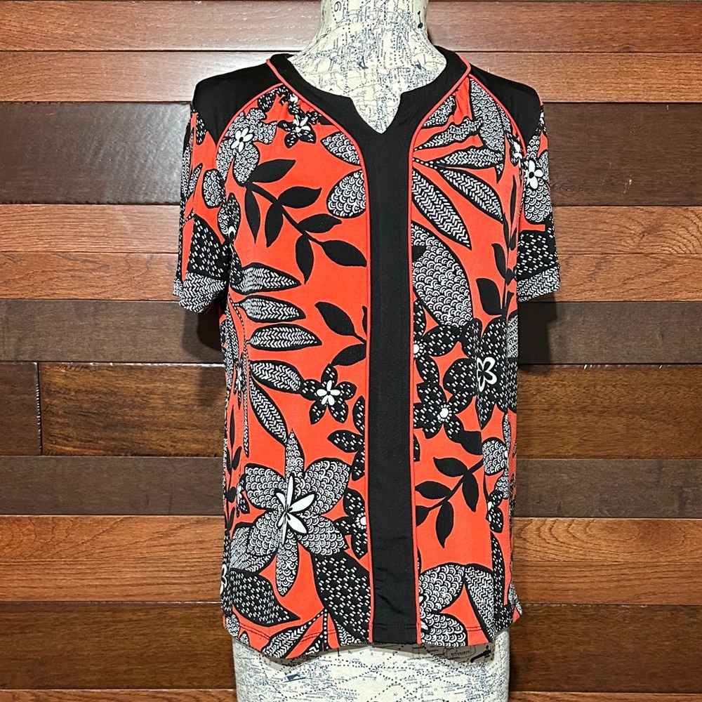 Alfred Dunner Black and Orange Floral Blouse